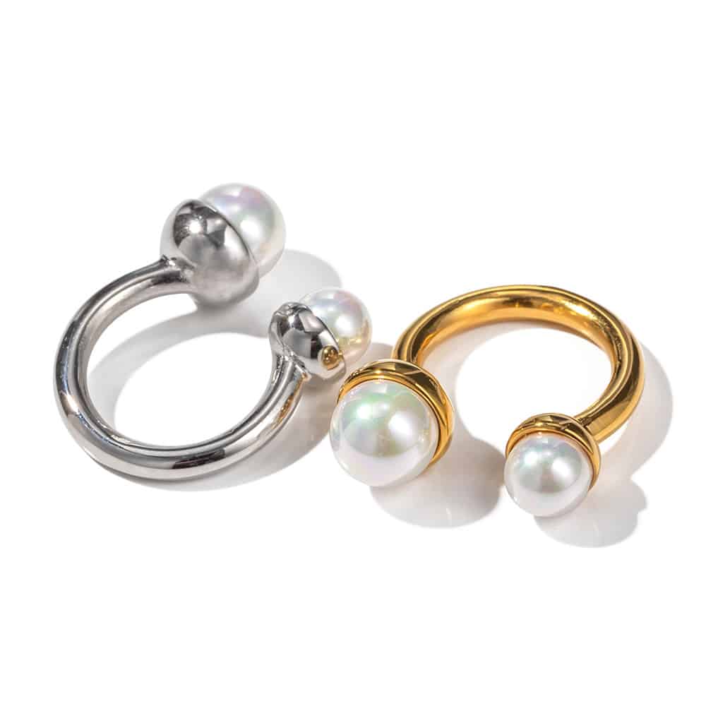 Open Rong Ring 18k Gold Stainless Steel Ring Pearl Open Ring