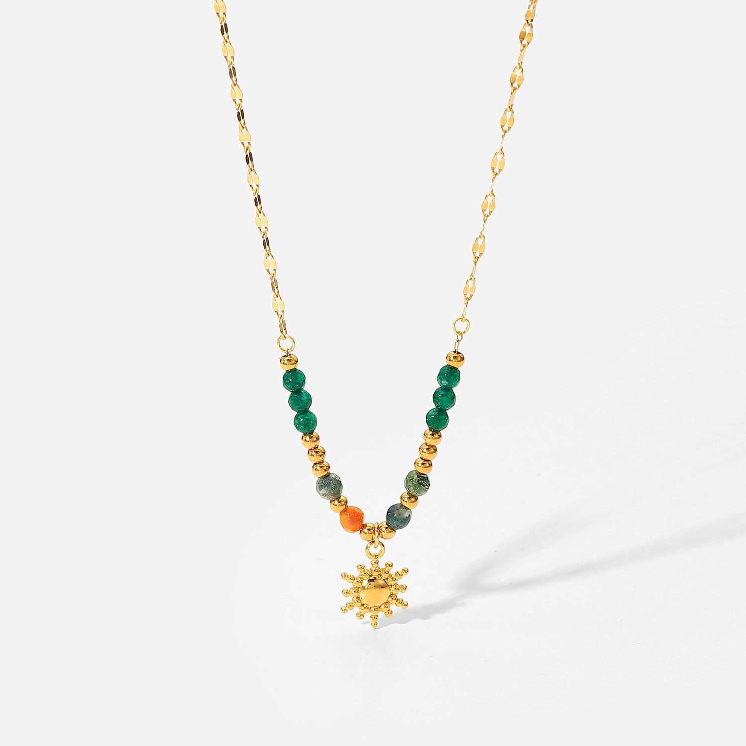 Fashion Natural Stone Sun Pendant Necklace