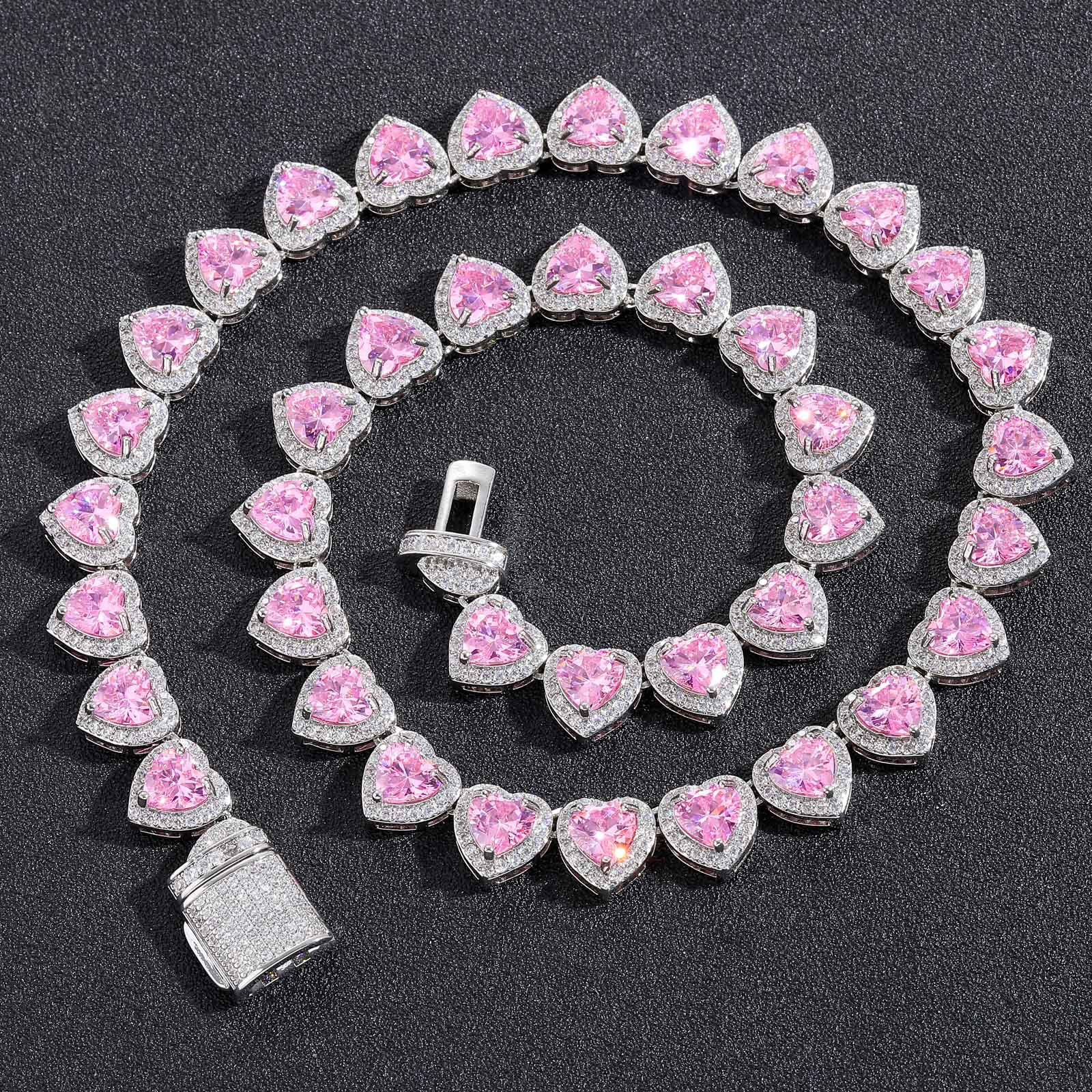 Hip Hop 10mm Heart Pink Zirconium Necklace