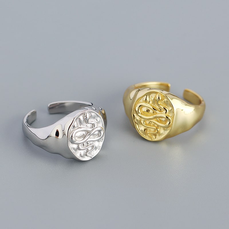 Anillo de plata de ley 925 textura cóncavo-convexa anillo con relieve de serpiente anillo dedo índice irregular