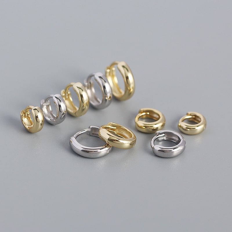 Glossy Round S925 Sterling Silver Earrings Simple Stacked Earrings