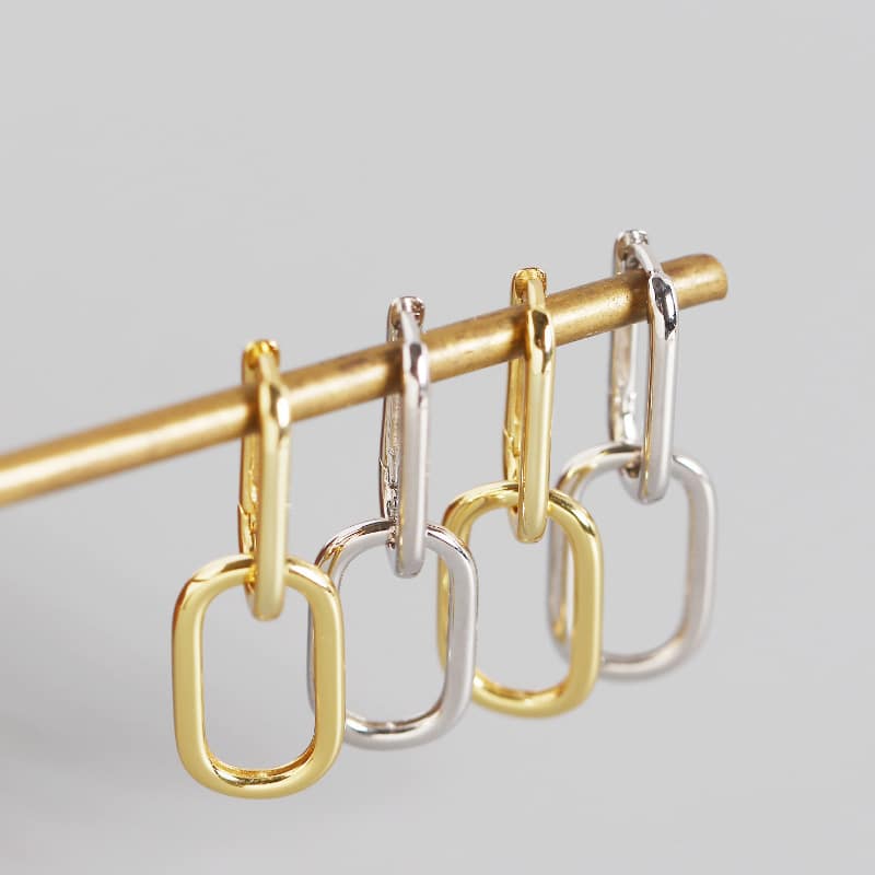 Pendientes geométricos de plata de ley S925 Pendientes ovalados de metal