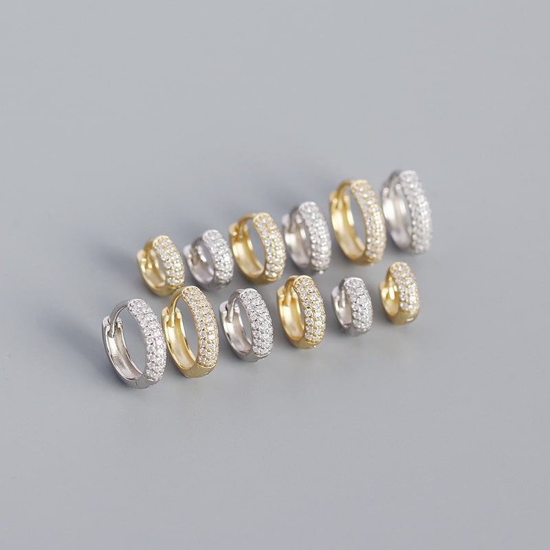 s925 pendientes de plata de tres filas de diamantes pendientes cara ancha