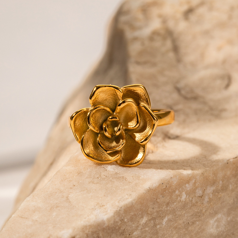 18k Gold Stainless Steel Camellia Open Ring