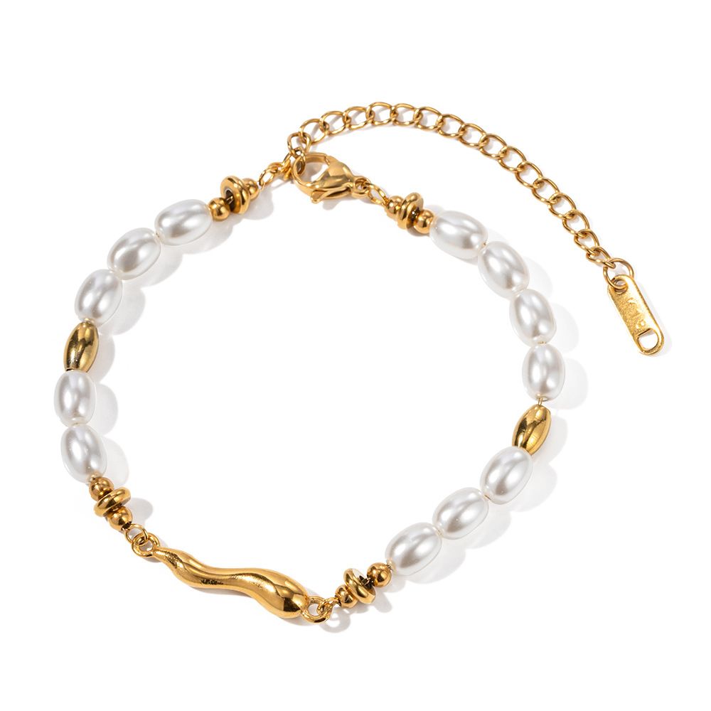 Fashionable 18k Gold Stainless Steel Bracelet Setting Pearl Shaped Water Drop Bracelet