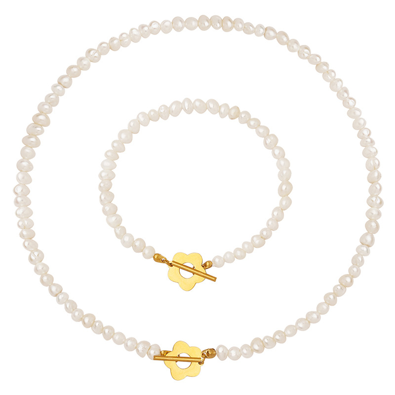 Baroque Freshwater Pearl Flower OT Buckle Necklace Bracelet Jewelry Set