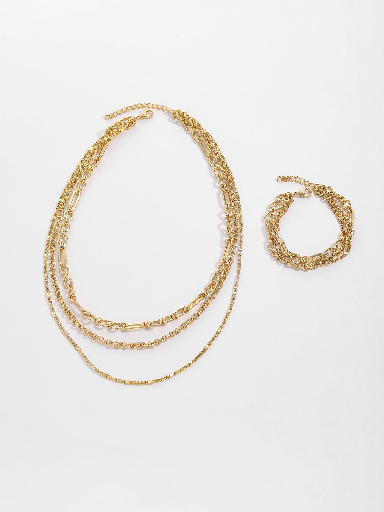 Chain Set Combo Elegant Gold Jewelry Set with Three Chain Types
