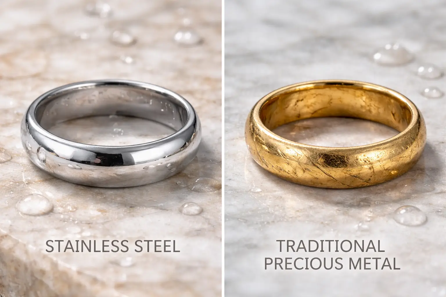 Is stainless steel a good metal for jewelry compared to silver - visual comparison of shining rings