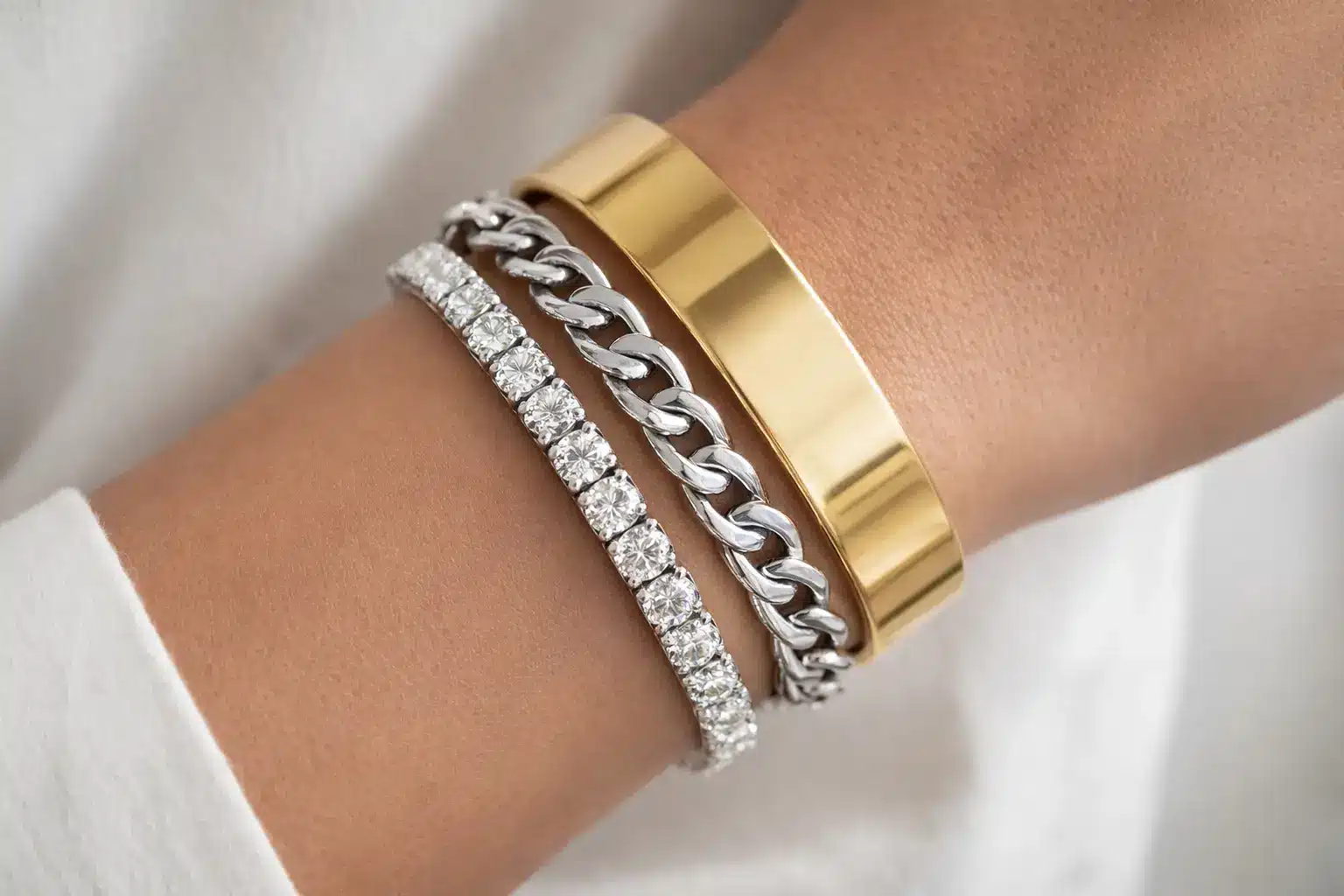 Curated stack of three bracelets for retail bundling