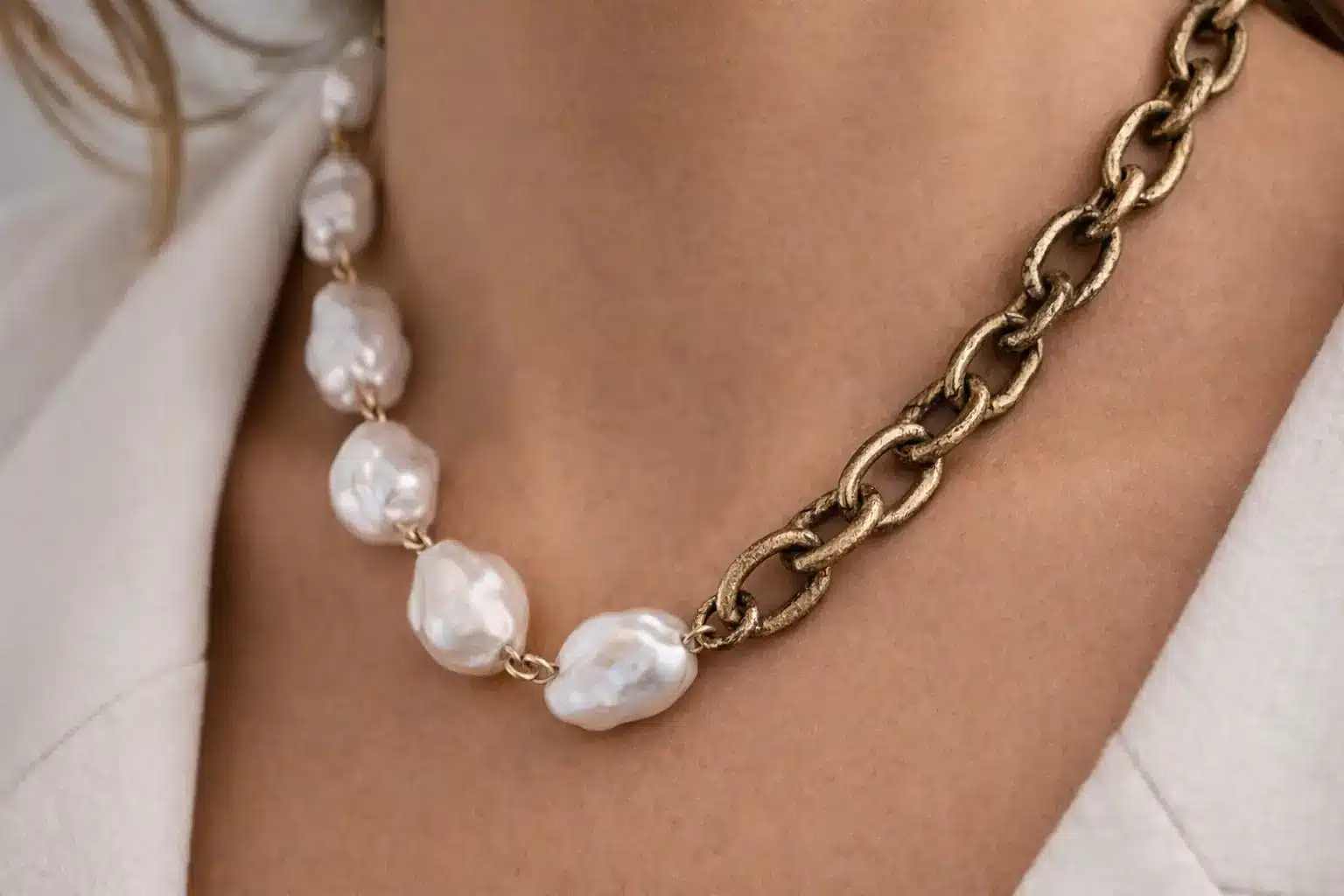 Baroque pearl and mixed metal necklace