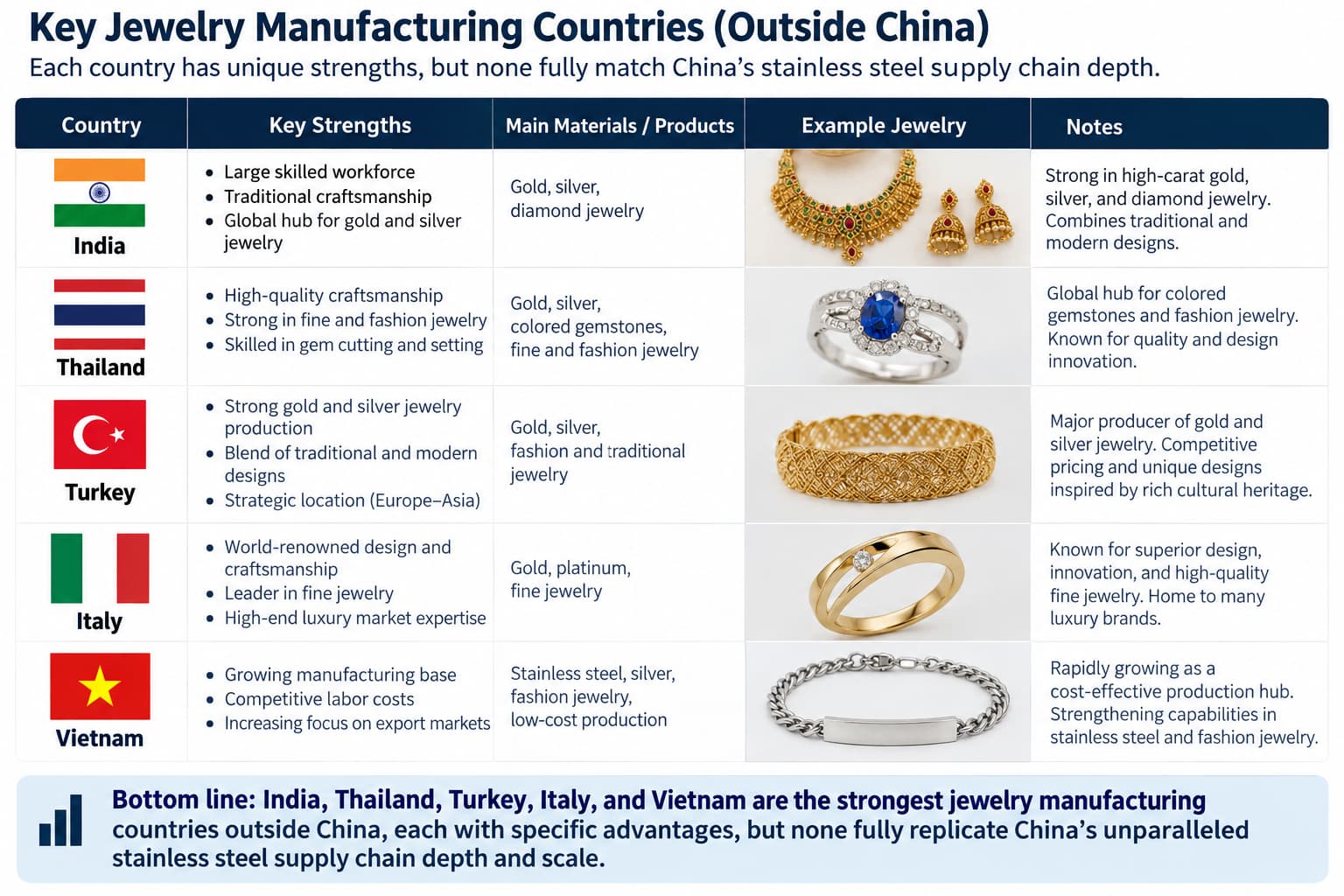 Best jewelry manufacturing countries outside China comparison