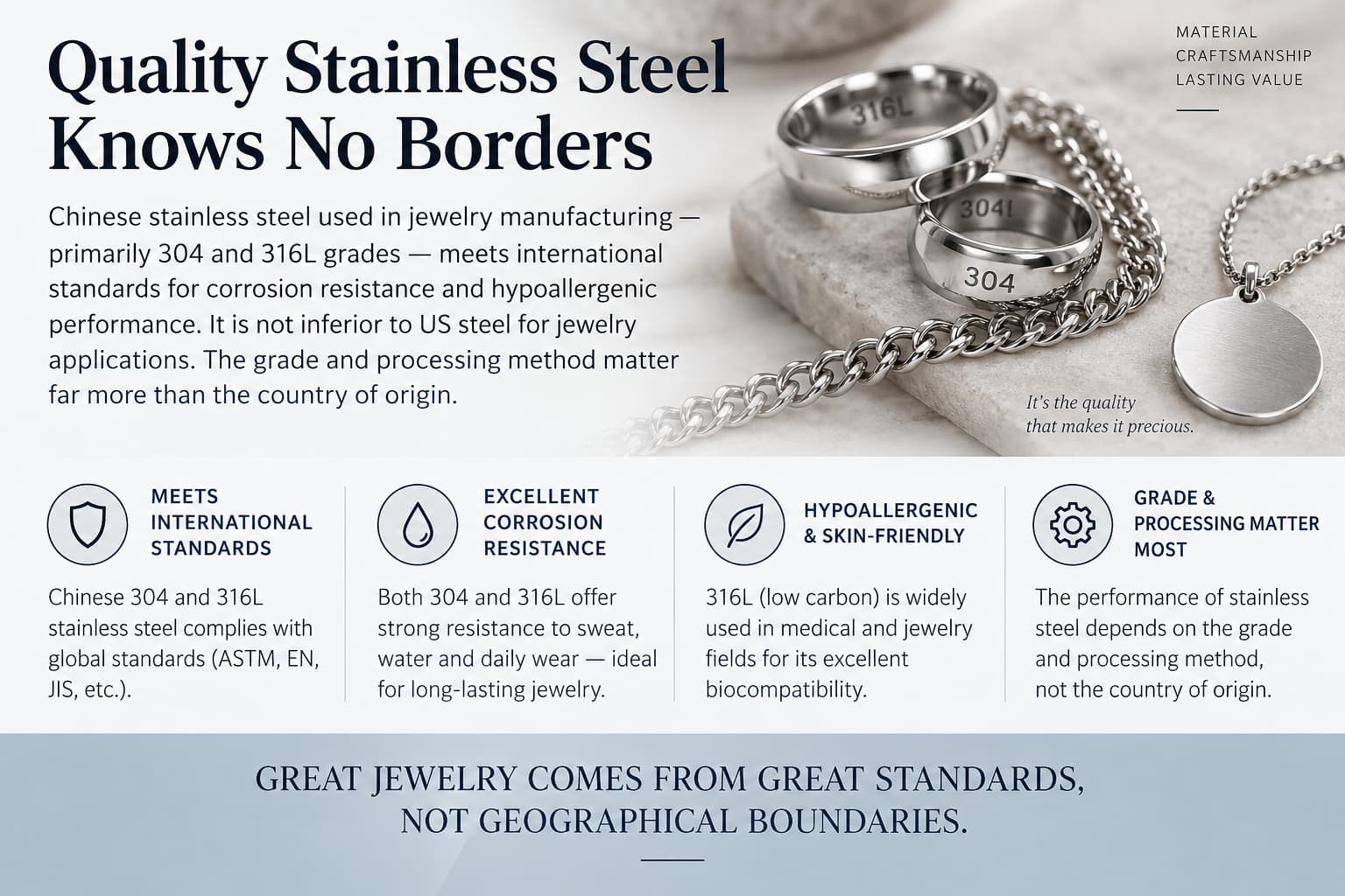 stainless steel grades 304 316L jewelry comparison